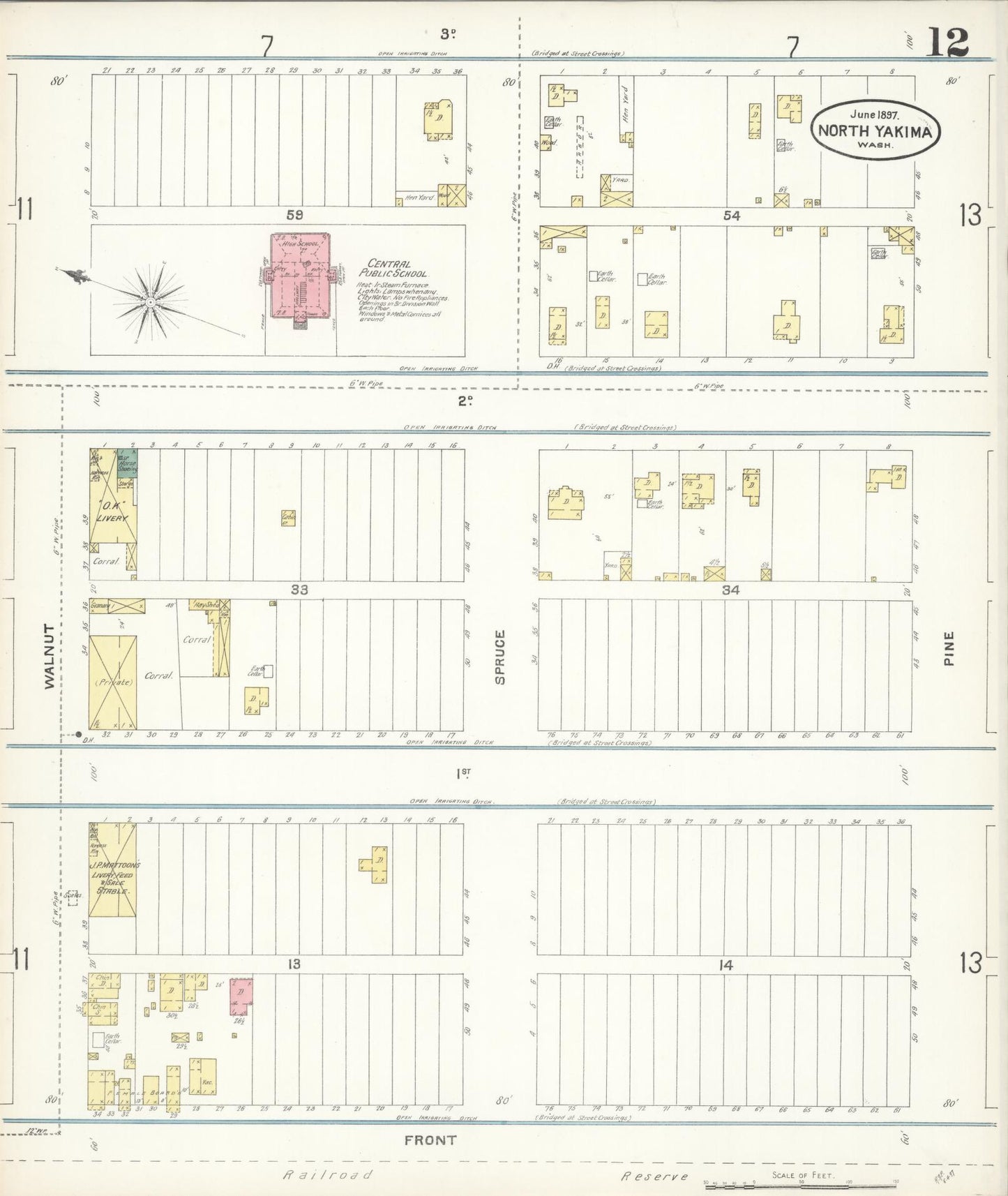 Sanborn Fire Insurance Map from North Yakima, Yakima County, Washington (1897), Sheet #0012 - Complete Map Set gallery image, historic Sanborn map, vintage wall art, Washington Washington