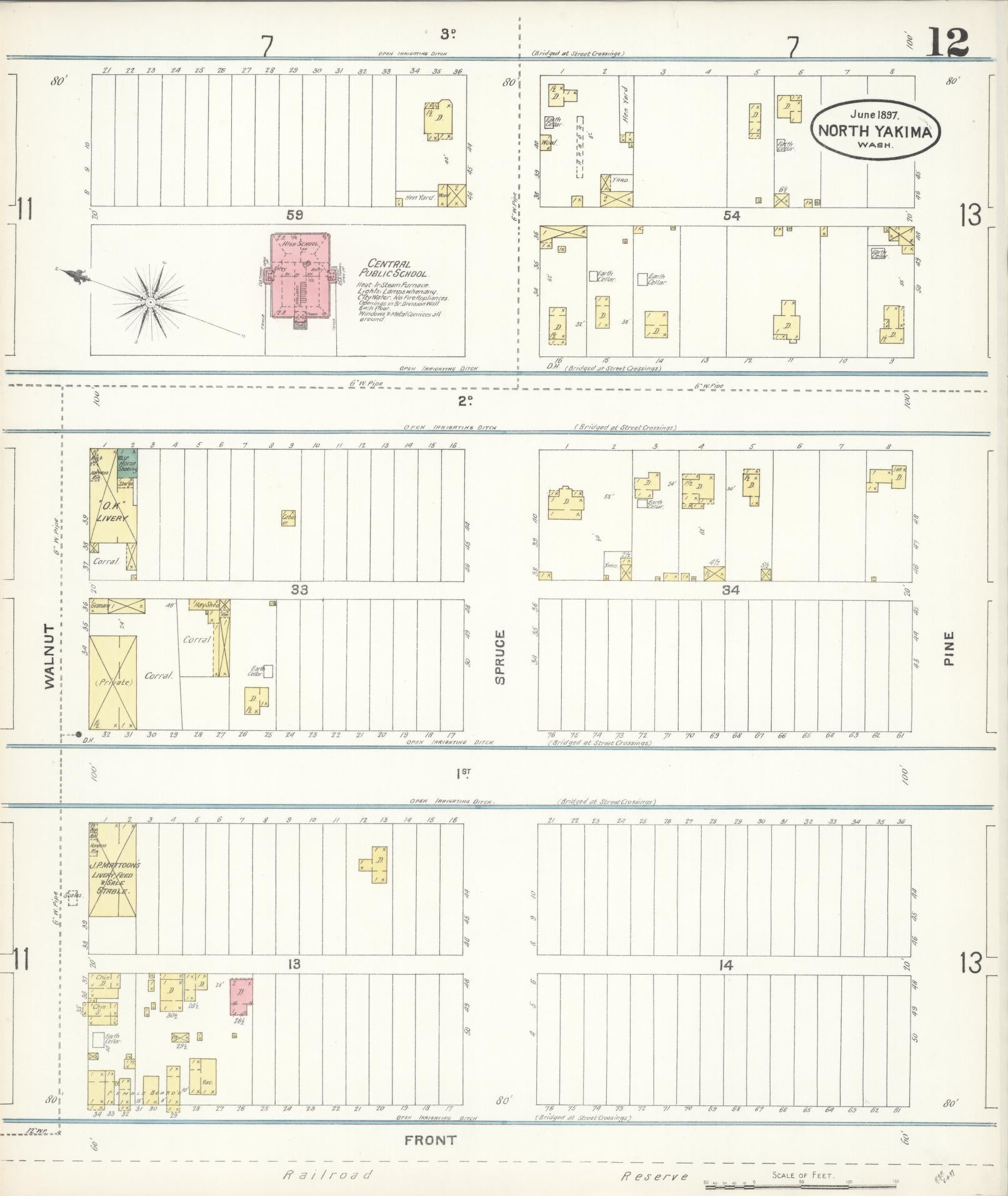 Sanborn Fire Insurance Map from North Yakima, Yakima County, Washington (1897), Sheet #0012 - Complete Map Set gallery image, historic Sanborn map, vintage wall art, Washington Washington