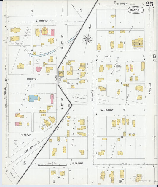 Sanborn Fire Insurance Map from Mankato, Blue Earth County, Minnesota (1900), Sheet #0025 - Historic Sanborn Fire Insurance Map Print, vintage old map wall art, antique decor, genealogy gift, Minnesota Minnesota map