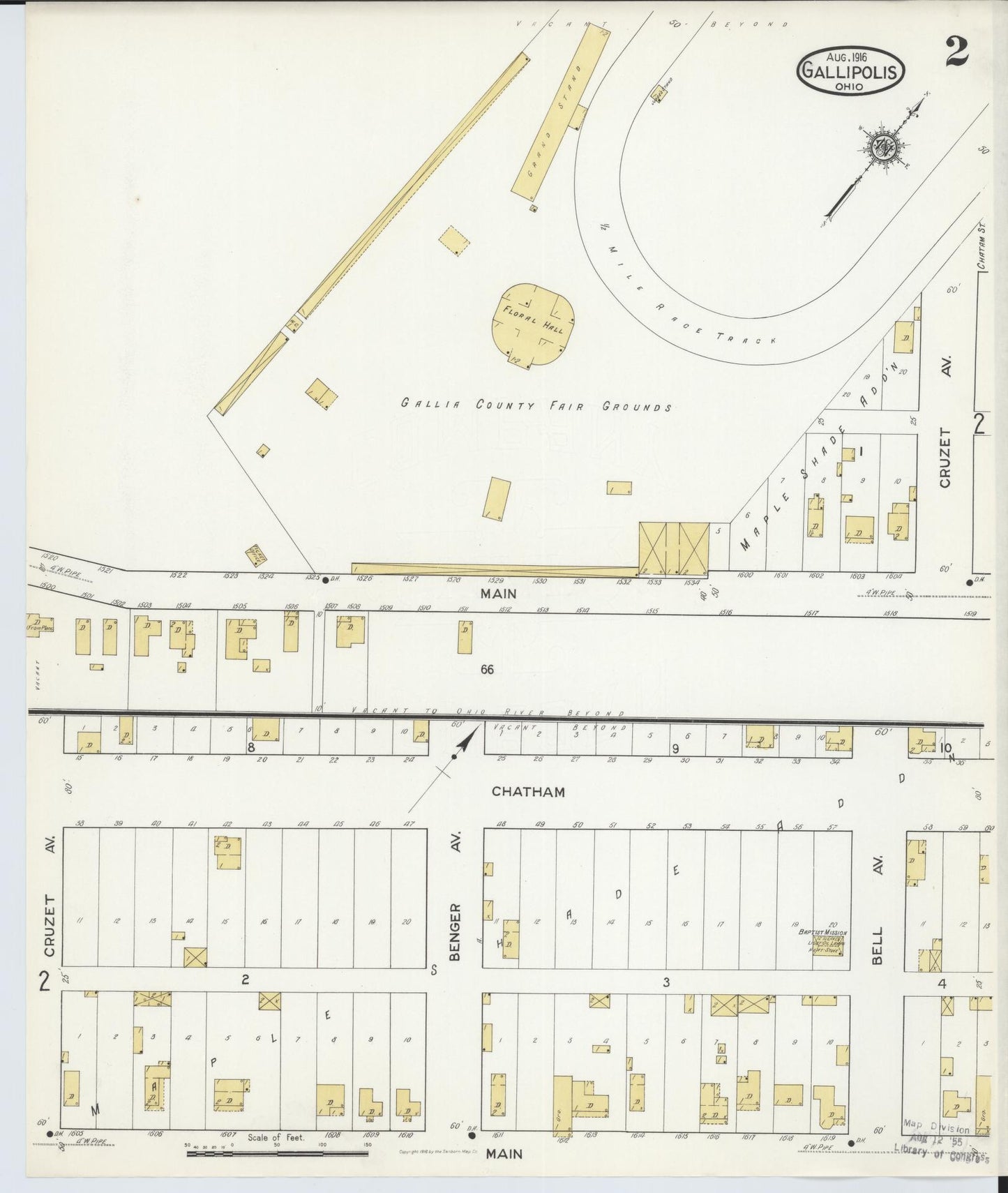 Sanborn Fire Insurance Map from Gallipolis, Gallia County, Ohio (1916), Sheet #0002 - Historic Sanborn Fire Insurance Map Print, vintage old map wall art, antique decor, genealogy gift, Ohio Ohio map