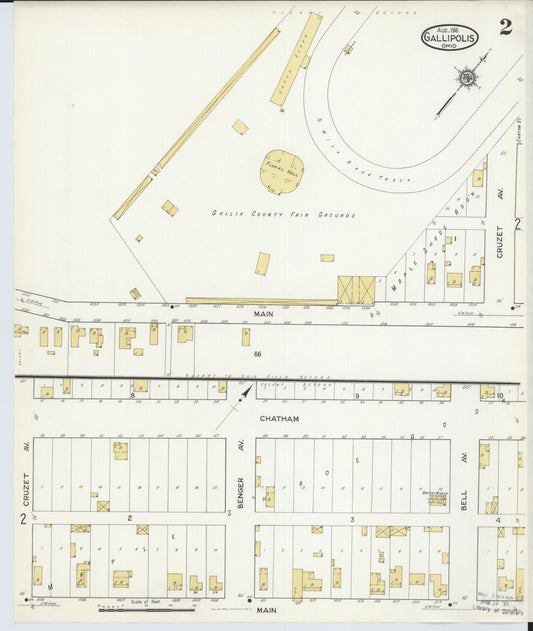 Sanborn Fire Insurance Map from Gallipolis, Gallia County, Ohio (1916), Sheet #0002 - Historic Sanborn Fire Insurance Map Print, vintage old map wall art, antique decor, genealogy gift, Ohio Ohio map