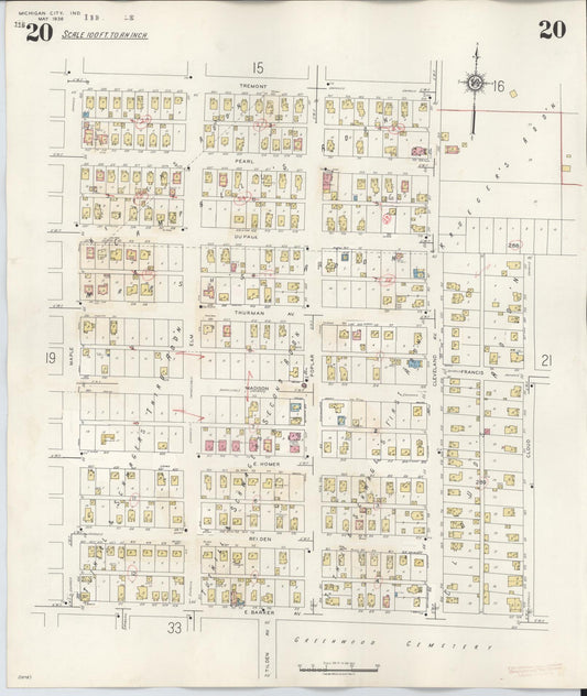 Sanborn Fire Insurance Map from Michigan City, La Porte County, Indiana (1948), Sheet #0020 - Historic Sanborn Fire Insurance Map Print, vintage old map wall art, antique decor, genealogy gift, Michigan Michigan map