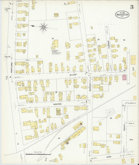 Sanborn Fire Insurance Map from Rochester, Strafford County, New Hampshire (1908), Sheet #0003 - Historic Sanborn Fire Insurance Map Print, vintage old map wall art, antique decor, genealogy gift, New Hampshire New Hampshire map