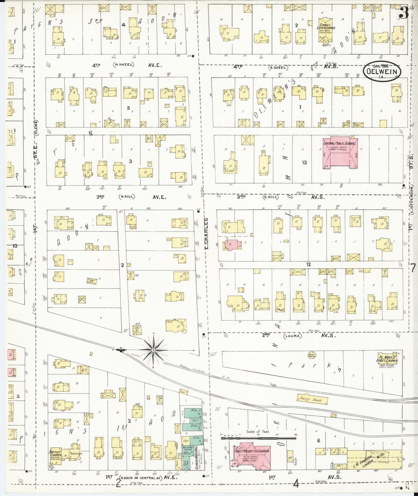Sanborn Fire Insurance Map from Oelwein, Fayette County, Iowa (1906), Sheet #0003 - Historic Sanborn Fire Insurance Map Print