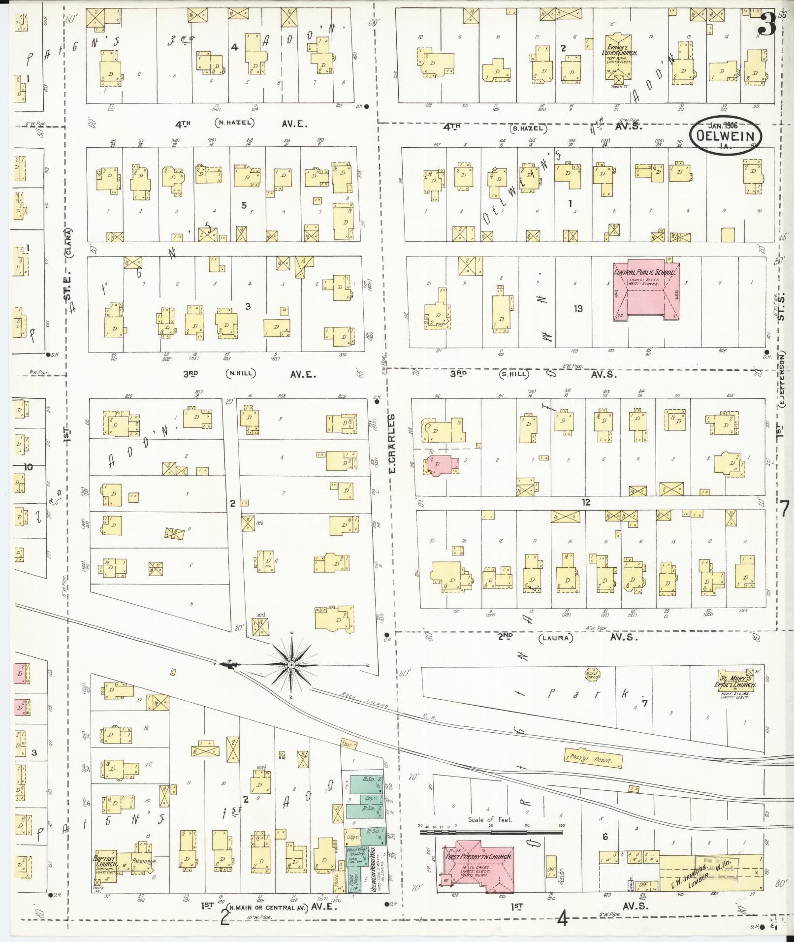 Sanborn Fire Insurance Map from Oelwein, Fayette County, Iowa (1906), Sheet #0003 - Historic Sanborn Fire Insurance Map Print