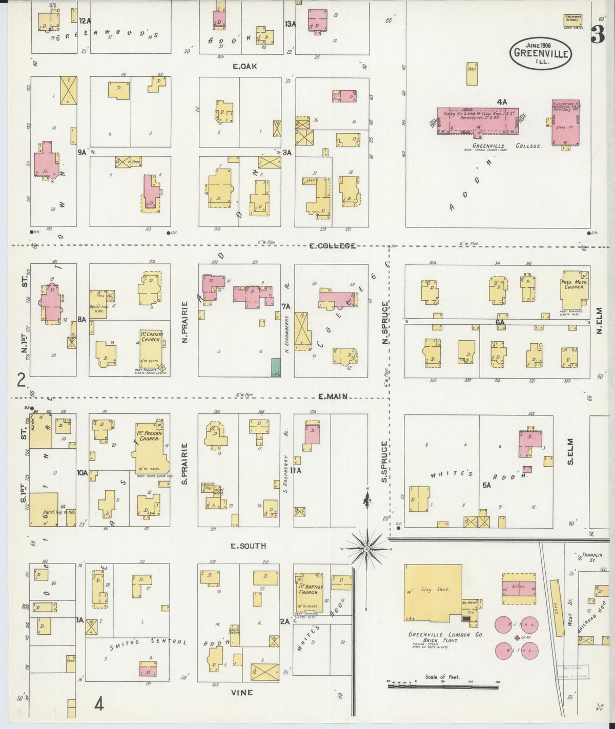Sanborn Fire Insurance Map from Greenville, Bond County, Illinois (1906), Sheet #0003 - Historic Sanborn Fire Insurance Map Print, vintage old map wall art, antique decor, genealogy gift, Illinois Illinois map