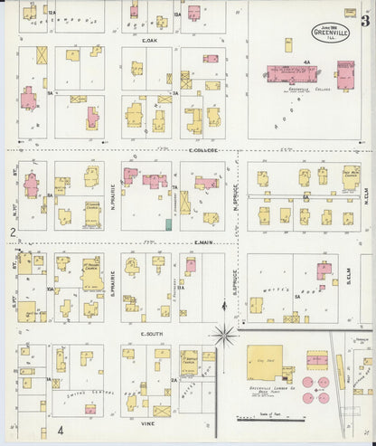 Sanborn Fire Insurance Map from Greenville, Bond County, Illinois (1906), Sheet #0003 - Historic Sanborn Fire Insurance Map Print, vintage old map wall art, antique decor, genealogy gift, Illinois Illinois map