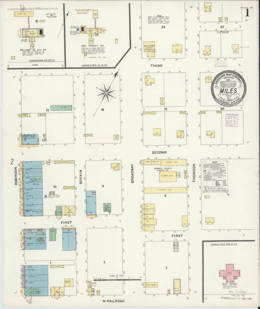 Sanborn Fire Insurance Map from Miles, Runnels County, Texas (1908), Sheet #0001 - Historic Sanborn Fire Insurance Map Print, vintage old map wall art, antique decor, genealogy gift, Texas Texas map