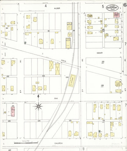 Sanborn Fire Insurance Map from Sandpoint, Bonner County, Idaho (1909), Sheet #0006 - Complete Map Set gallery image, historic Sanborn map, vintage wall art, Idaho Idaho