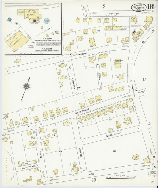 Sanborn Fire Insurance Map from Woburn, Middlesex County, Massachusetts (1910), Sheet #0018 - Historic Sanborn Fire Insurance Map Print, vintage old map wall art, antique decor, genealogy gift, Massachusetts Massachusetts map