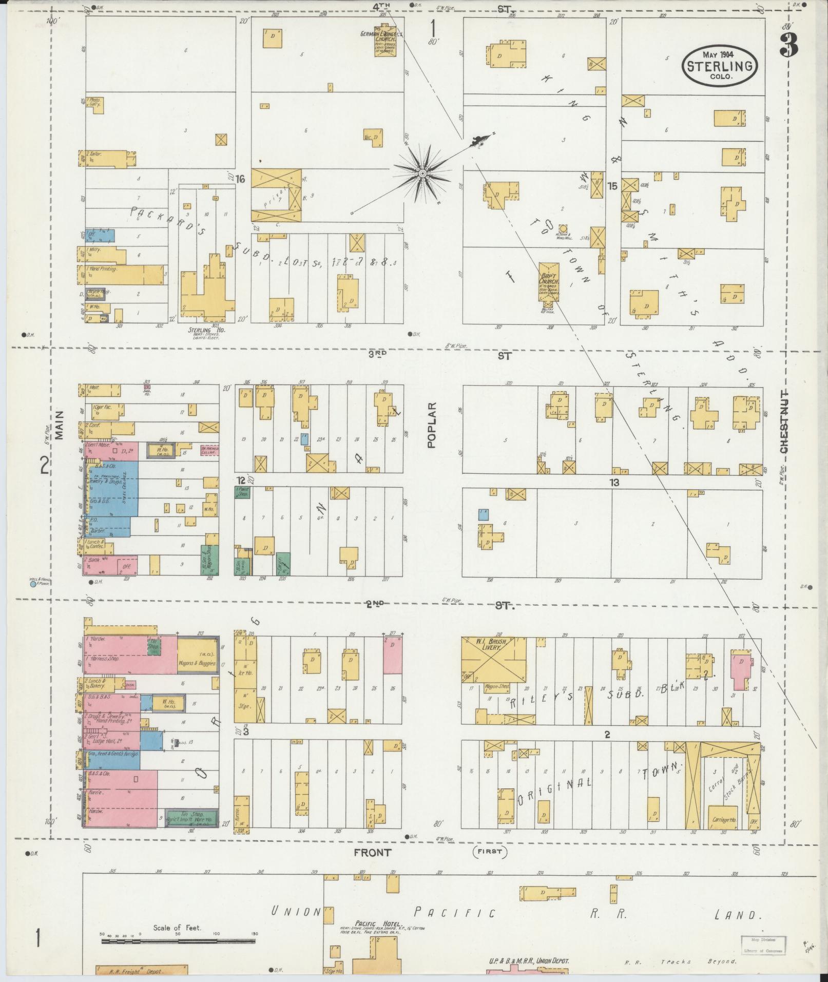 Sanborn Fire Insurance Map from Sterling, Logan County, Colorado (1904), Sheet #0003 - Complete Map Set gallery image, historic Sanborn map, vintage wall art, Colorado Colorado
