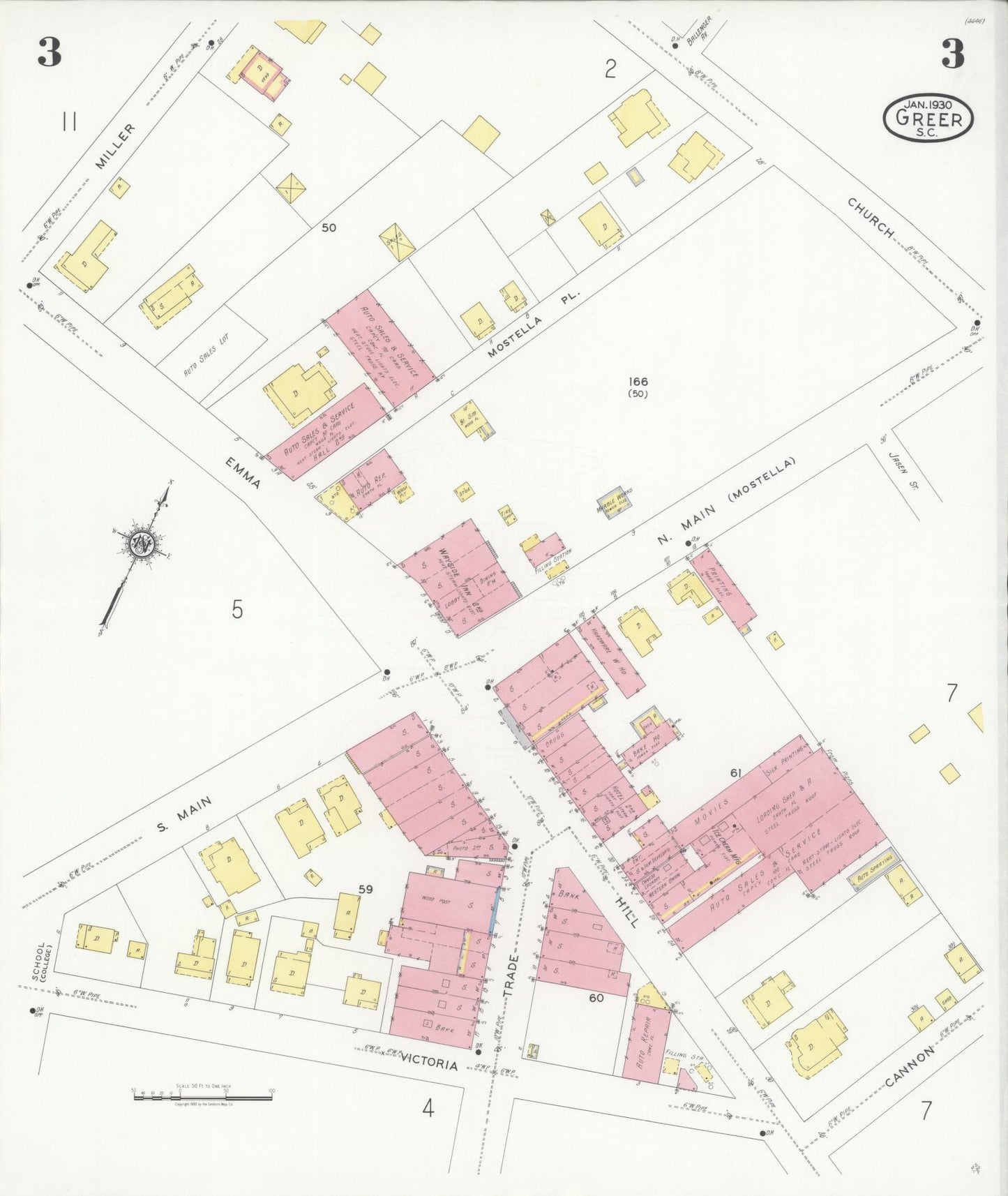 Sanborn Fire Insurance Map from Greer, Greenville and Spartanburg Counties, South Carolina (1930), Sheet #0003 - Complete Map Set gallery image, historic Sanborn map, vintage wall art, South Carolina South Carolina