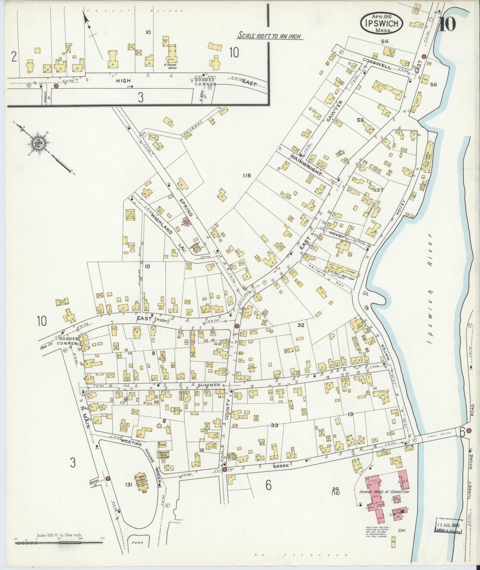 Sanborn Fire Insurance Map from Ipswich, Essex County, Massachusetts (1916), Sheet #0010 - Complete Map Set gallery image, historic Sanborn map, vintage wall art, Massachusetts Massachusetts