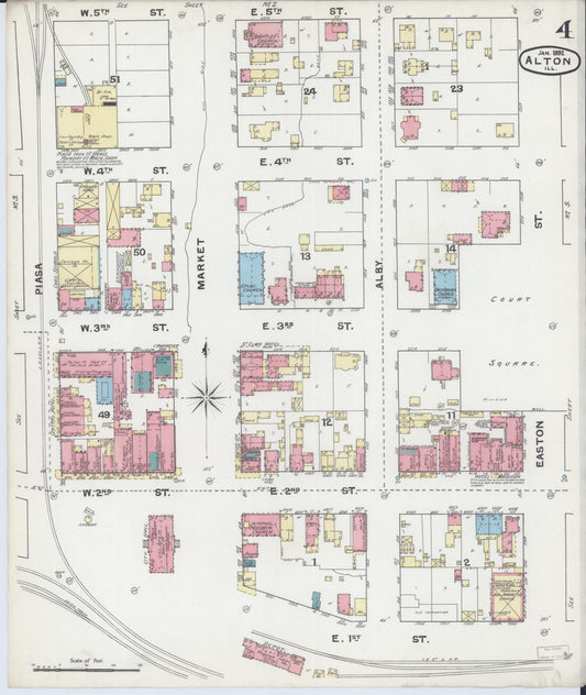 Sanborn Fire Insurance Map from Alton, Madison County, Illinois (1892), Sheet #0004 - Historic Sanborn Fire Insurance Map Print, vintage old map wall art, antique decor, genealogy gift, Illinois Illinois map