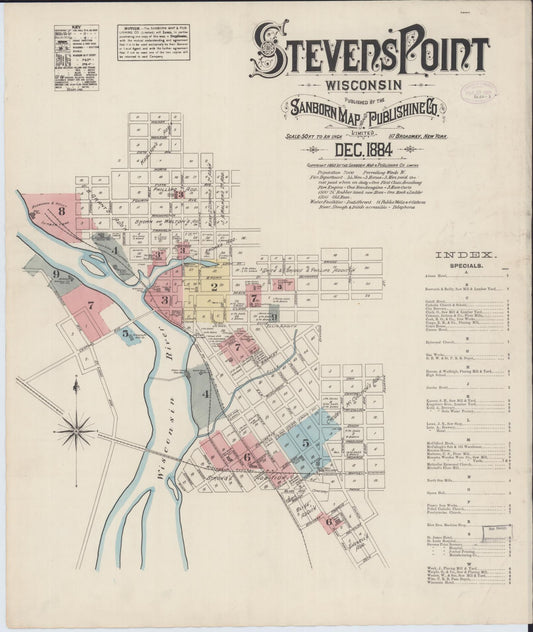 Sanborn Fire Insurance Map from Stevens Point, Portage County, Wisconsin (1884), Sheet #0001 - Complete Map Set gallery image, historic Sanborn map, vintage wall art, Wisconsin Wisconsin