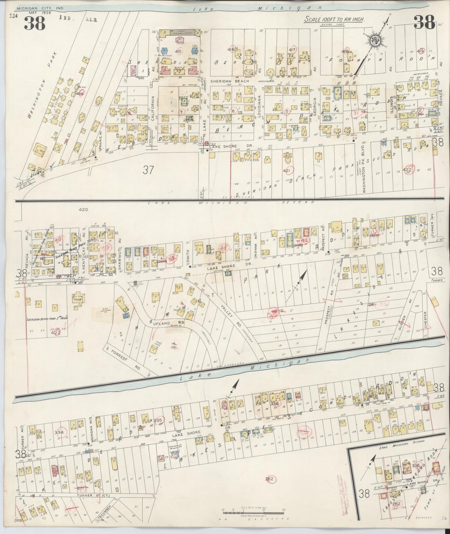 Sanborn Fire Insurance Map from Michigan City, La Porte County, Indiana (1948), Sheet #0038 - Historic Sanborn Fire Insurance Map Print, vintage old map wall art, antique decor, genealogy gift, Michigan Michigan map