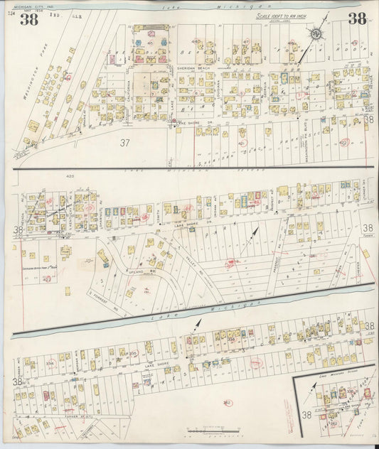 Sanborn Fire Insurance Map from Michigan City, La Porte County, Indiana (1948), Sheet #0038 - Historic Sanborn Fire Insurance Map Print, vintage old map wall art, antique decor, genealogy gift, Michigan Michigan map