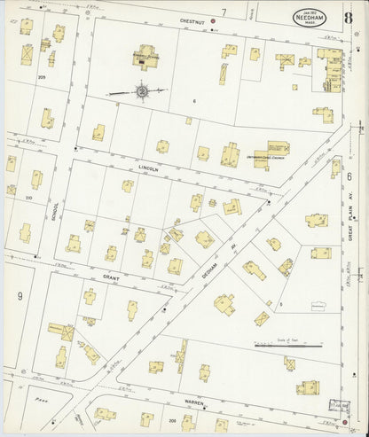 Sanborn Fire Insurance Map from Needham, Norfolk County, Massachusetts (1912), Sheet #0008 - Complete Map Set gallery image, historic Sanborn map, vintage wall art, Massachusetts Massachusetts