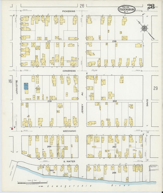 Sanborn Fire Insurance Map from Ogdensburg, St. Lawrence County, New York (1918), Sheet #0028 - Historic Sanborn Fire Insurance Map Print, vintage old map wall art, antique decor, genealogy gift, New York New York map