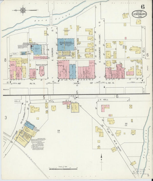 Sanborn Fire Insurance Map from Lewisburg, Marshall County, Tennessee (1914), Sheet #0006 - Historic Sanborn Fire Insurance Map Print, vintage old map wall art, antique decor, genealogy gift, Tennessee Tennessee map