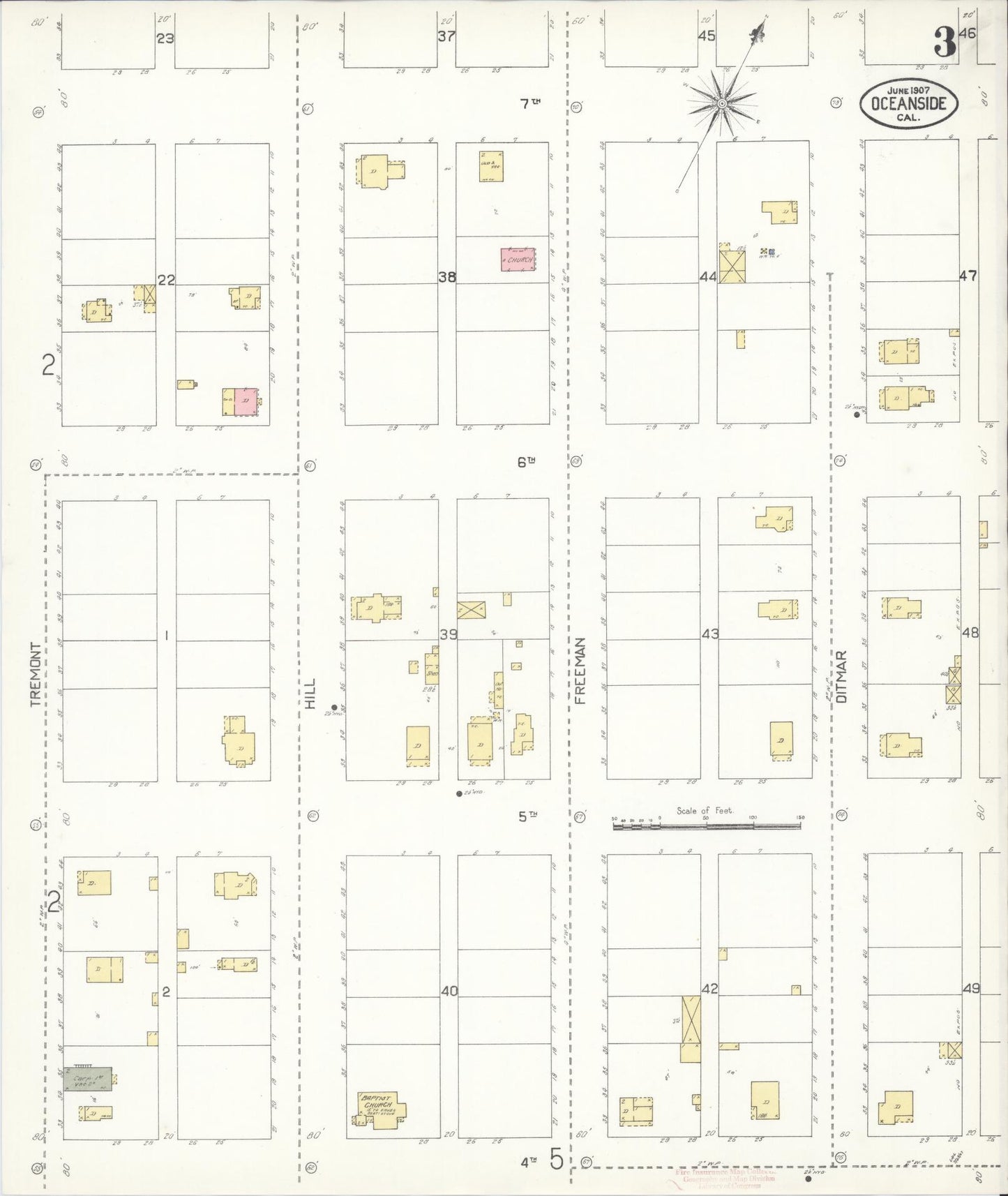 Sanborn Fire Insurance Map from Oceanside, San Diego County, California (1907), Sheet #0003 - Complete Map Set gallery image, historic Sanborn map, vintage wall art, California California