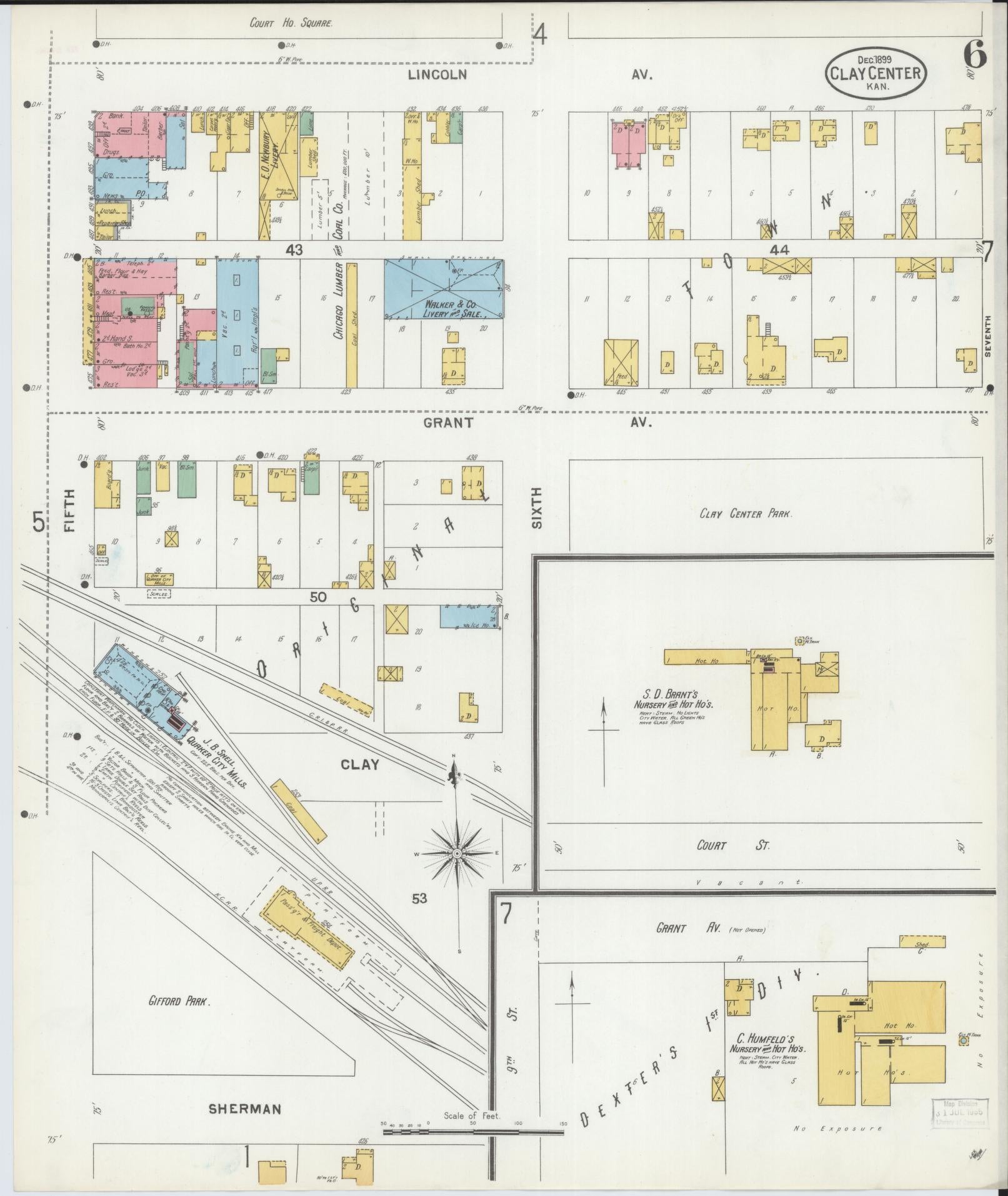 Sanborn Fire Insurance Map from Clay Center, Clay County, Kansas (1899), Sheet #0006 - Historic Sanborn Fire Insurance Map Print, vintage old map wall art, antique decor, genealogy gift, Kansas Kansas map
