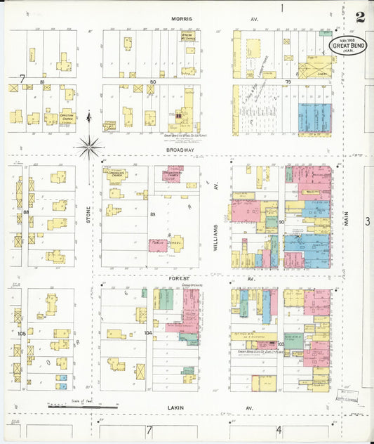Sanborn Fire Insurance Map from Great Bend, Barton County, Kansas (1905), Sheet #0002 - Historic Sanborn Fire Insurance Map Print, vintage old map wall art, antique decor, genealogy gift, Kansas Kansas map