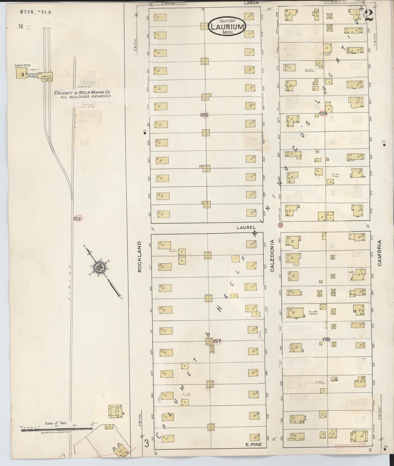 Sanborn Fire Insurance Map from Laurium, Houghton County, Michigan (1949), Sheet #0002 - Complete Map Set gallery image, historic Sanborn map, vintage wall art, Michigan Michigan