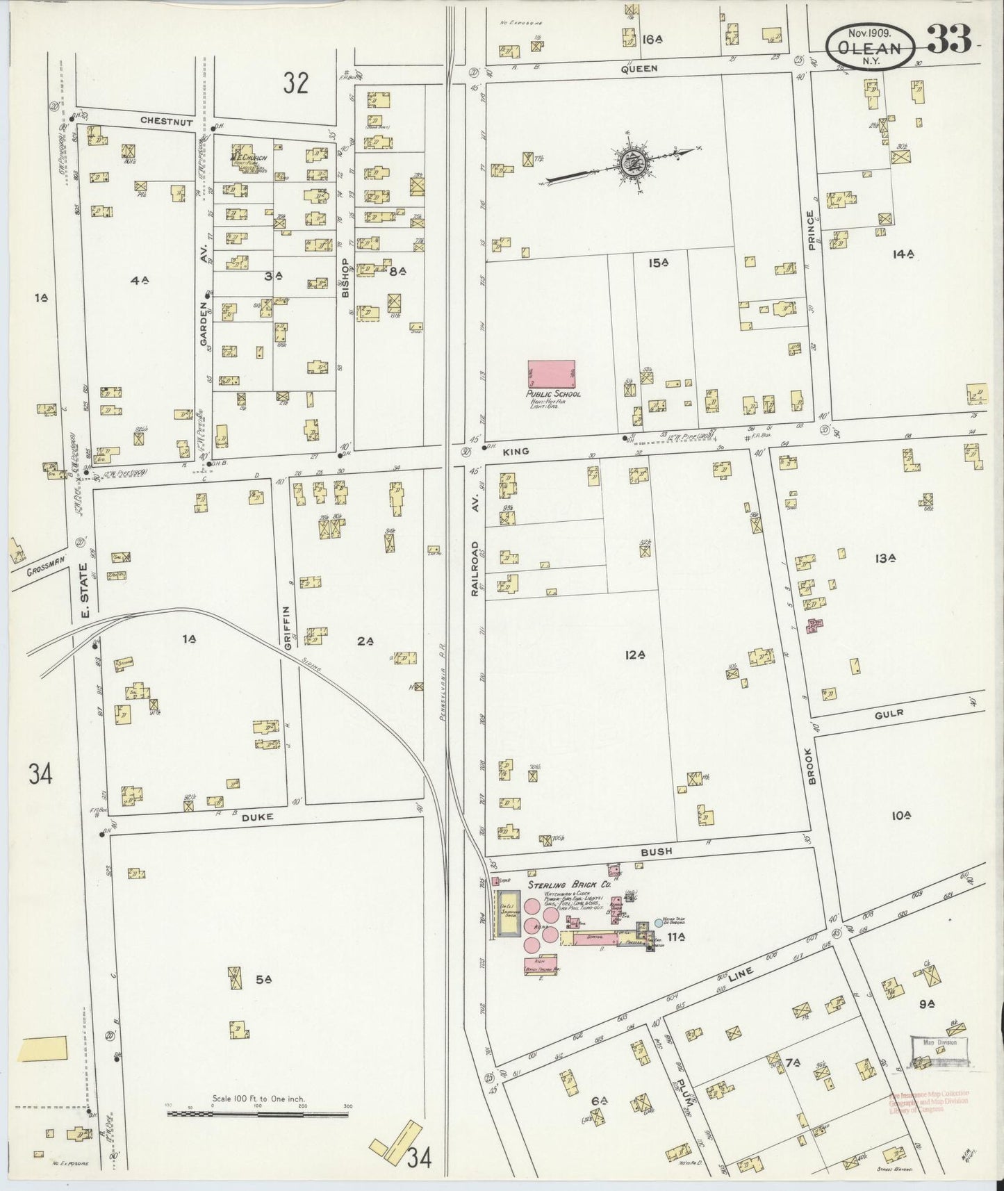Sanborn Fire Insurance Map from Olean, Cattaraugus County, New York (1909), Sheet #0033 - Complete Map Set gallery image, historic Sanborn map, vintage wall art, New York New York