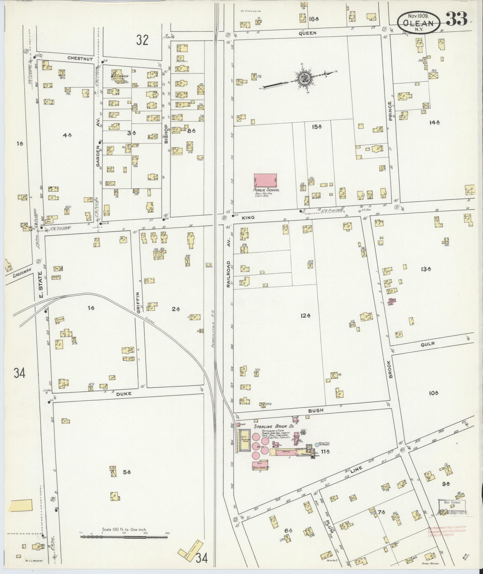 Sanborn Fire Insurance Map from Olean, Cattaraugus County, New York (1909), Sheet #0033 - Complete Map Set gallery image, historic Sanborn map, vintage wall art, New York New York