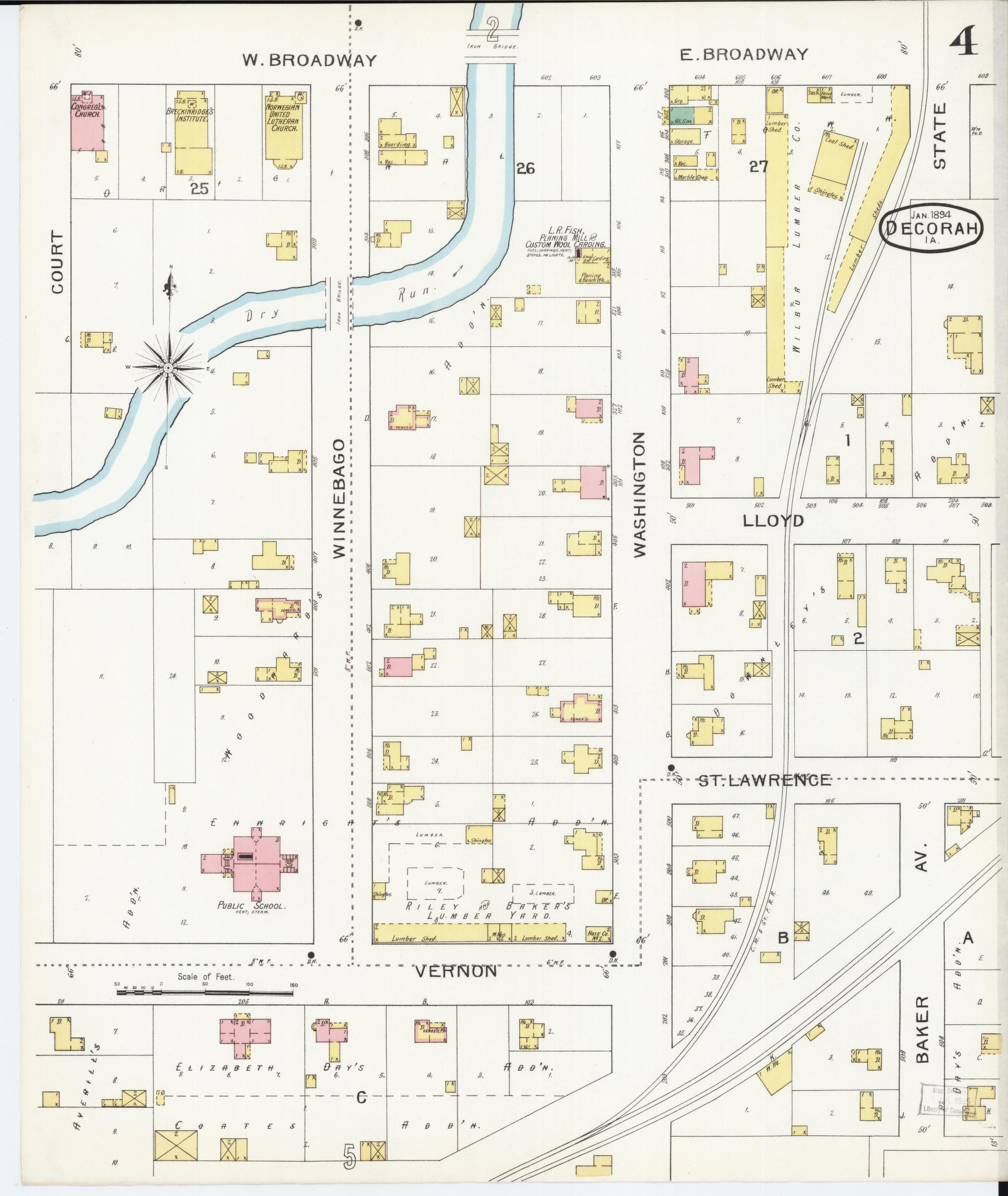 Sanborn Fire Insurance Map from Decorah, Winneshiek County, Iowa (1894), Sheet #0004 - Historic Sanborn Fire Insurance Map Print, vintage old map wall art