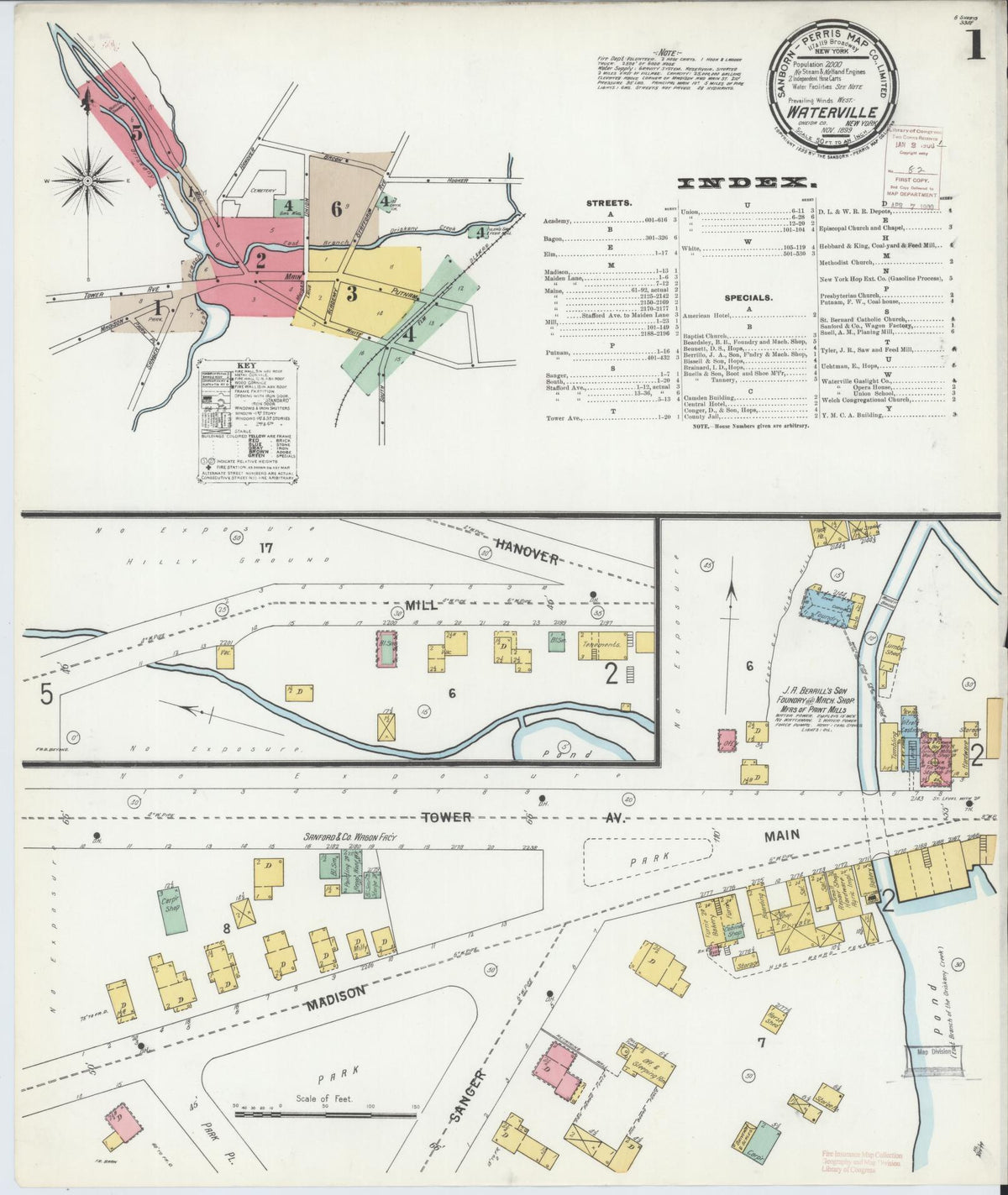 Sanborn Fire Insurance Map from Waterville, Oneida County, New York (1899), Sheet #0001 - Complete Map Set gallery image, historic Sanborn map, vintage wall art, New York New York