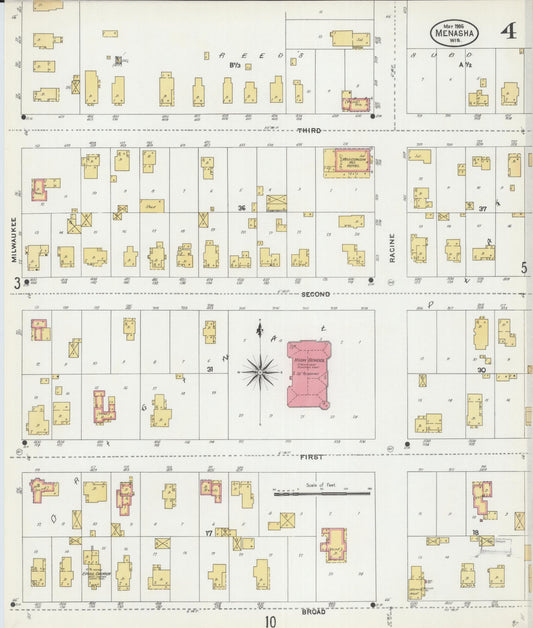 Sanborn Fire Insurance Map from Menasha, Winnebago County, Wisconsin (1906), Sheet #0004 - Historic Sanborn Fire Insurance Map Print, vintage old map wall art, antique decor, genealogy gift, Wisconsin Wisconsin map