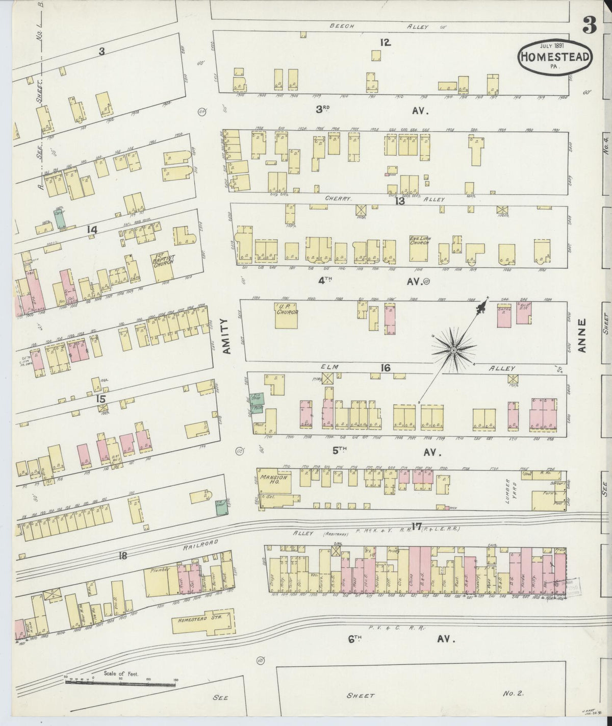 Sanborn Fire Insurance Map from Homestead, Allegheny County, Pennsylvania (1891), Sheet #0003 - Complete Map Set gallery image, historic Sanborn map, vintage wall art, Pennsylvania Pennsylvania