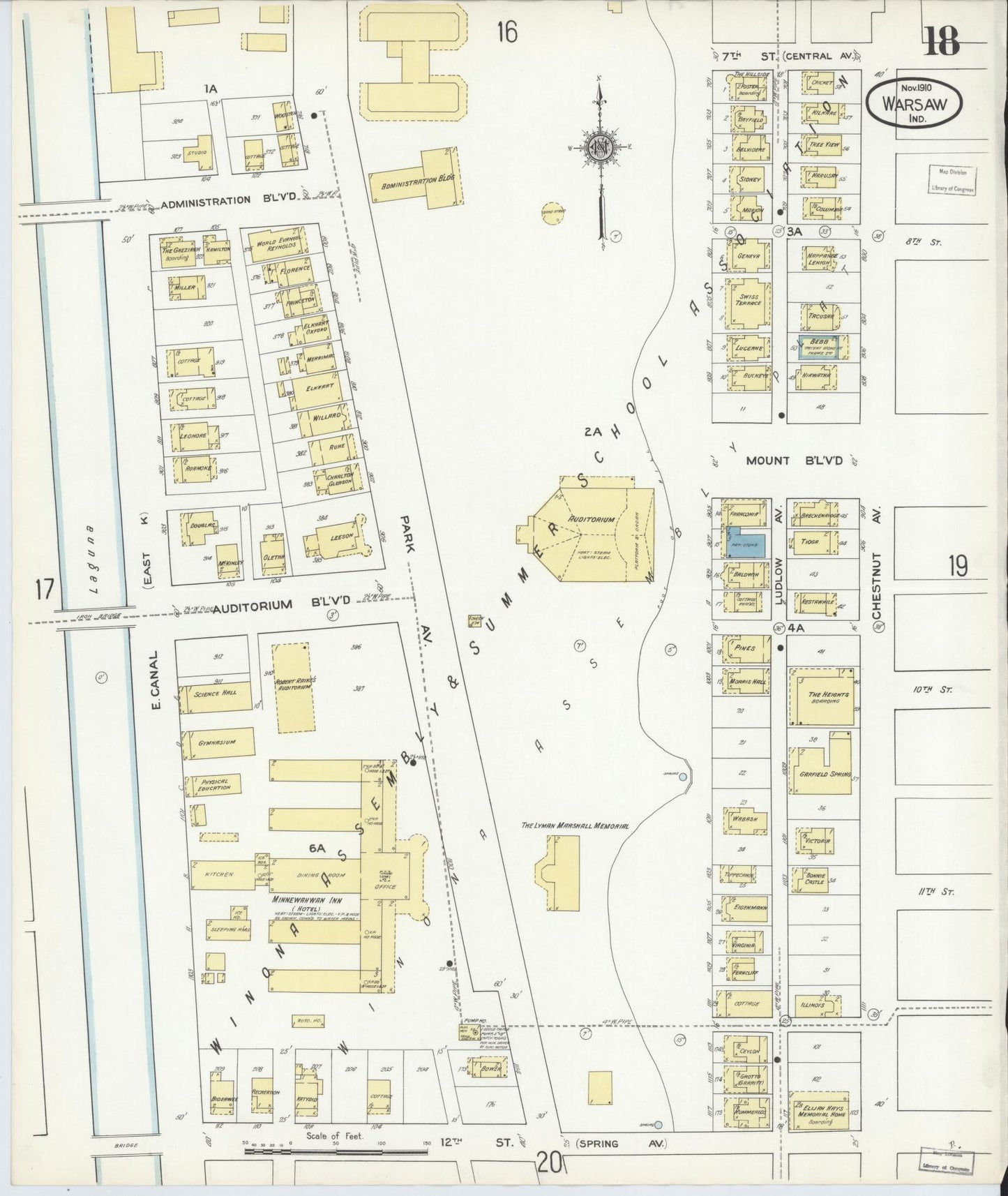 Sanborn Fire Insurance Map from Warsaw, Kosciusko County, Indiana (1910), Sheet #0018 - Historic Sanborn Fire Insurance Map Print, vintage old map wall art, antique decor, genealogy gift, Indiana Indiana map