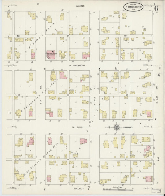 Sanborn Fire Insurance Map from North Manchester, Wabash County, Indiana (1914), Sheet #0006 - Historic Sanborn Fire Insurance Map Print, vintage old map wall art, antique decor, genealogy gift, Indiana Indiana map