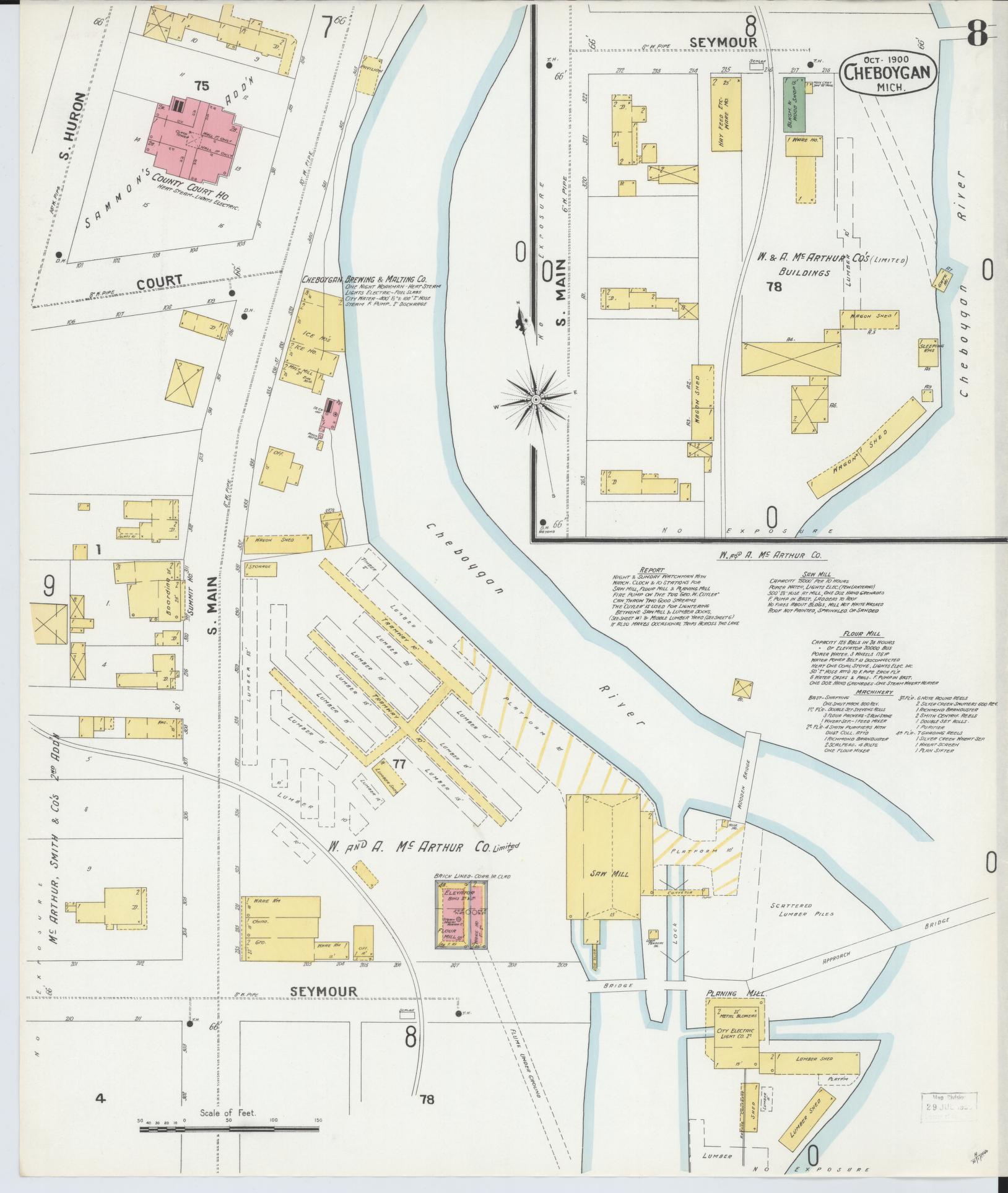 Sanborn Fire Insurance Map from Cheboygan, Cheboygan County, Michigan (1900), Sheet #0008 - Complete Map Set gallery image, historic Sanborn map, vintage wall art, Michigan Michigan