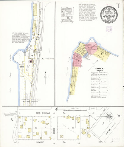 Sanborn Fire Insurance Map from Harrison, Kootenai County, Idaho (1908), Sheet #0001 - Complete Map Set gallery image, historic Sanborn map, vintage wall art, Idaho Idaho