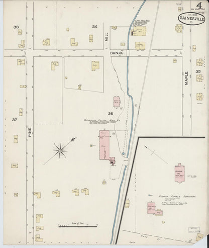 Sanborn Fire Insurance Map from Gainesville, Hall County, Georgia (1888), Sheet #0004 - Complete Map Set gallery image, historic Sanborn map, vintage wall art, Georgia Georgia