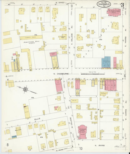 Sanborn Fire Insurance Map from San Angelo, Tom Green County, Texas (1913), Sheet #0003 - Complete Map Set gallery image, historic Sanborn map, vintage wall art, Texas Texas