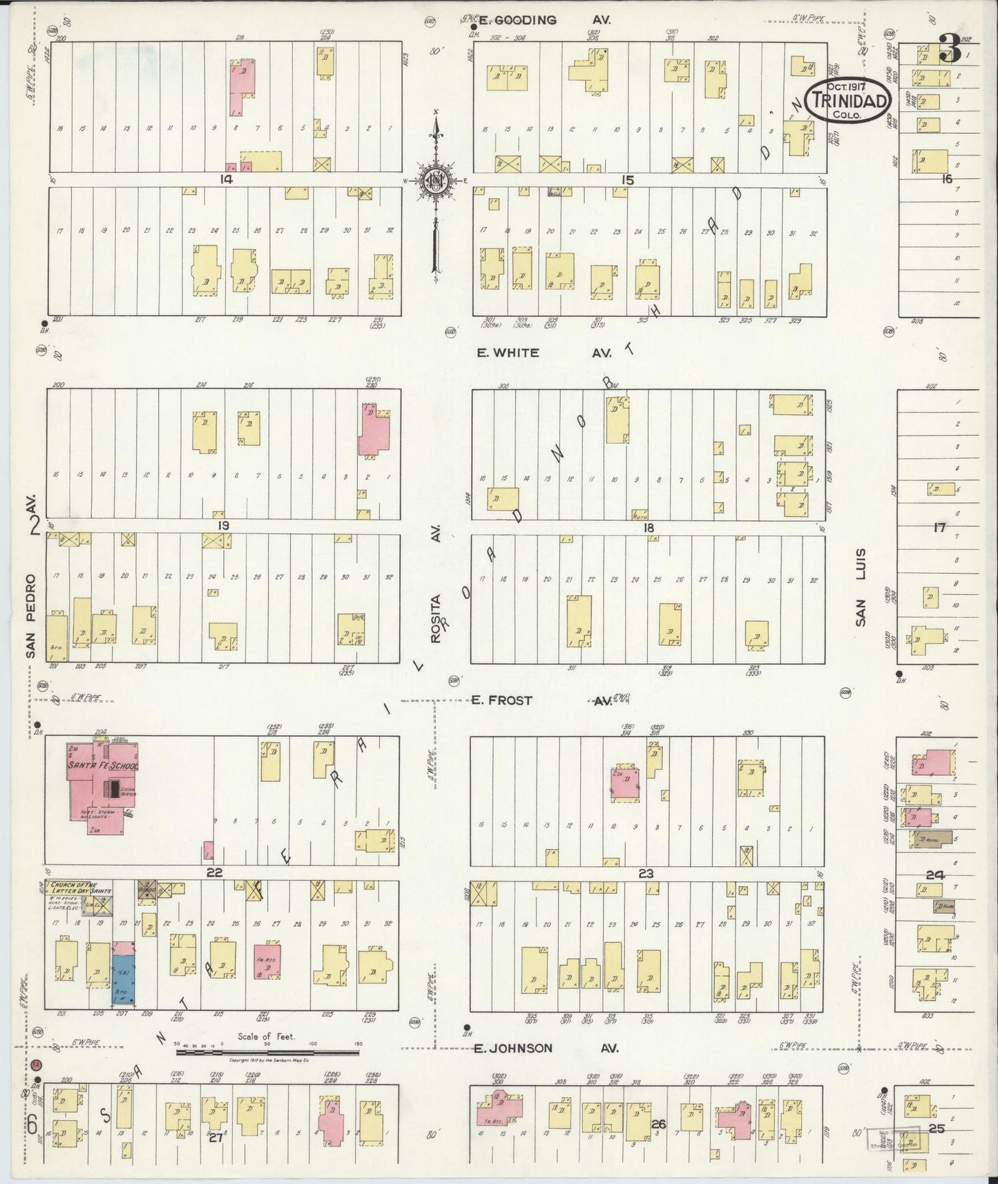 Sanborn Fire Insurance Map from Trinidad, Las Animas County, Colorado (1917), Sheet #0003 - Complete Map Set gallery image, historic Sanborn map, vintage wall art, Colorado Colorado