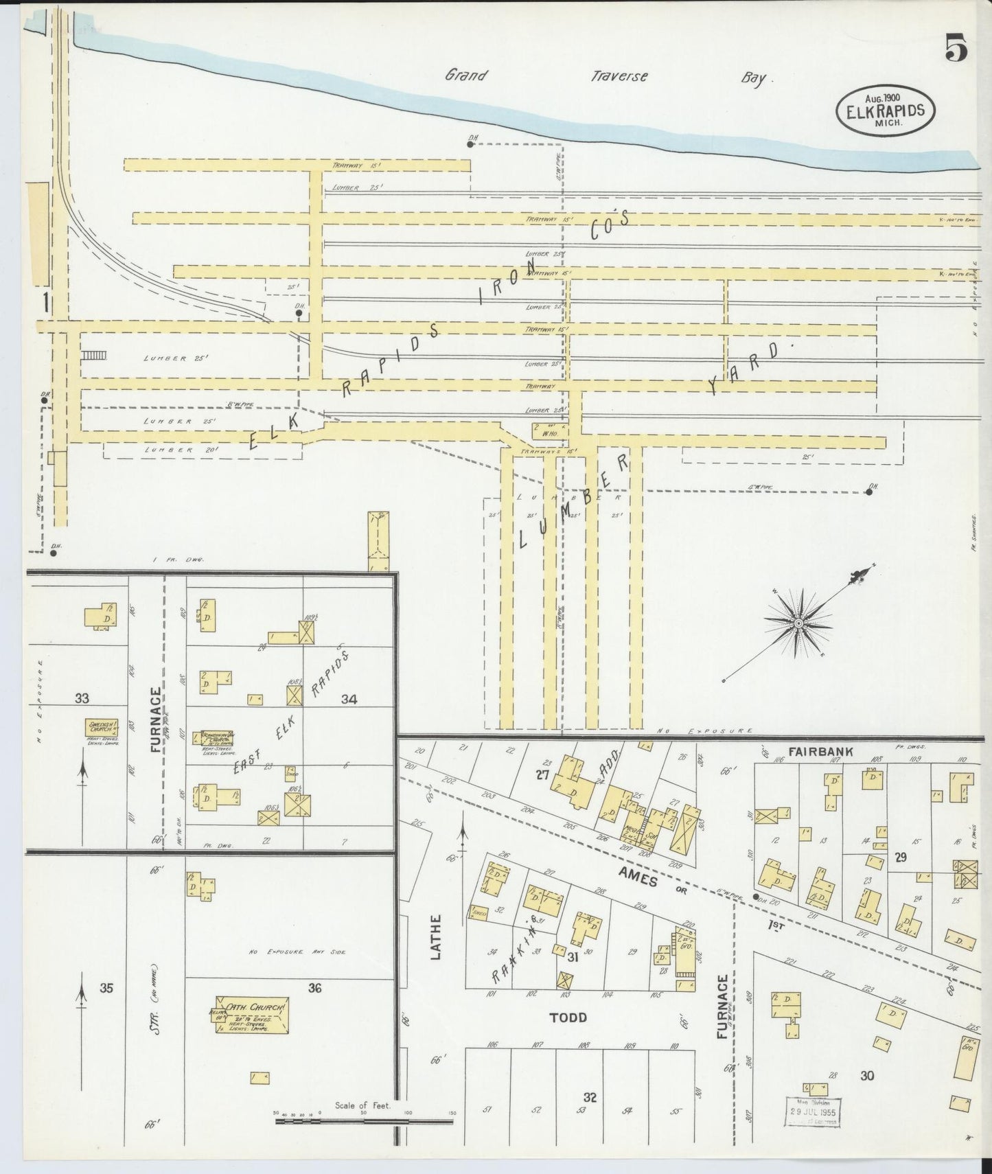 Sanborn Fire Insurance Map from Elk Rapids, Antrim County, Michigan (1900), Sheet #0005 - Historic Sanborn Fire Insurance Map Print, vintage old map wall art, antique decor, genealogy gift, Michigan Michigan map