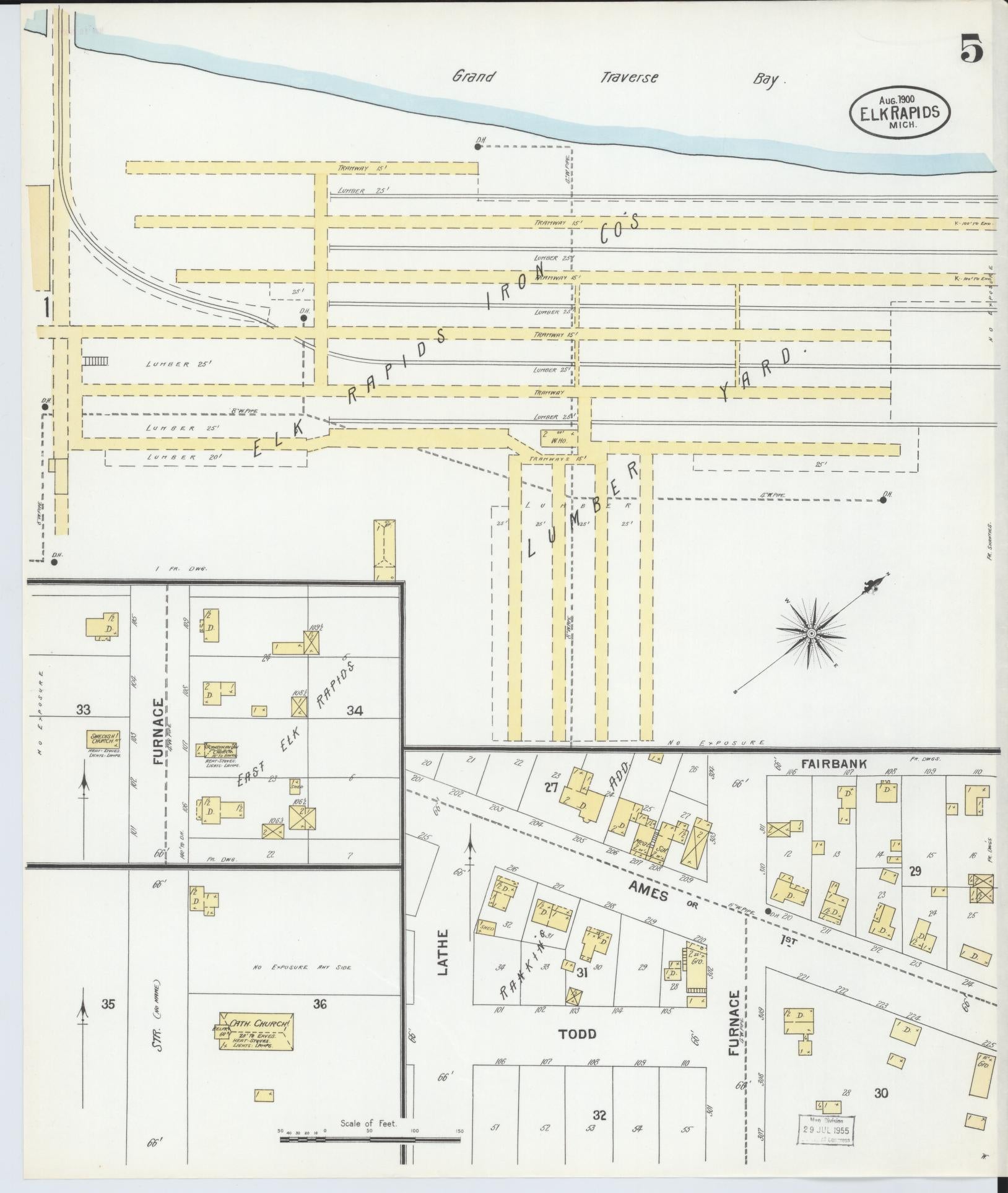 Sanborn Fire Insurance Map from Elk Rapids, Antrim County, Michigan (1900), Sheet #0005 - Historic Sanborn Fire Insurance Map Print, vintage old map wall art, antique decor, genealogy gift, Michigan Michigan map