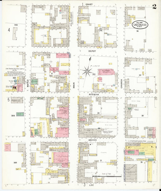 Sanborn Fire Insurance Map from Las Cruces, Dona Ana County, New Mexico (1908), Sheet #0002 - Historic Sanborn Fire Insurance Map Print, vintage old map wall art, antique decor, genealogy gift, New Mexico New Mexico map