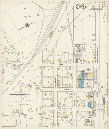 Sanborn Fire Insurance Map from Bowie, Montague County, Texas (1922), Sheet #0007 - Complete Map Set gallery image, historic Sanborn map, vintage wall art, Texas Texas