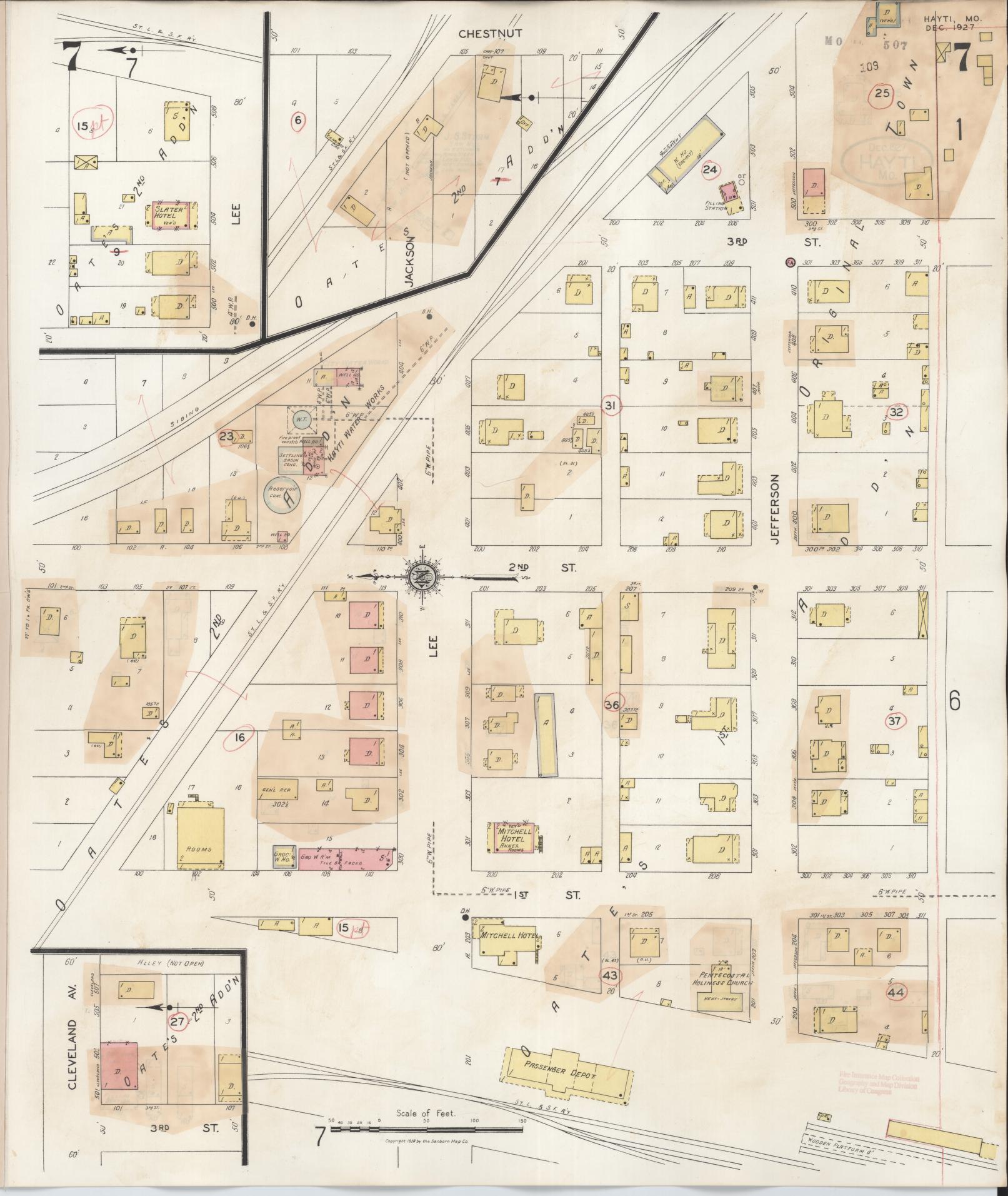 Sanborn Fire Insurance Map from Hayti, Pemiscot County, Missouri (1944), Sheet #0007 - Historic Sanborn Fire Insurance Map Print, vintage old map wall art, antique decor, genealogy gift, Missouri Missouri map