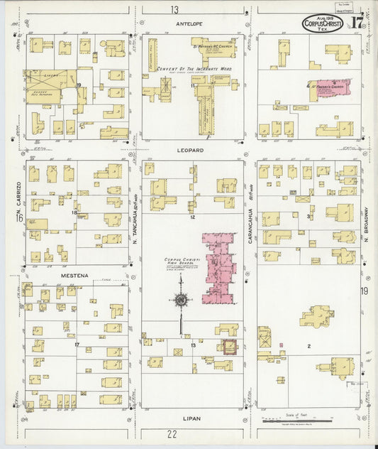 Sanborn Fire Insurance Map from Corpus Christi, Nueces County, Texas (1919), Sheet #0017 - Historic Sanborn Fire Insurance Map Print, vintage old map wall art, antique decor, genealogy gift, Texas Texas map