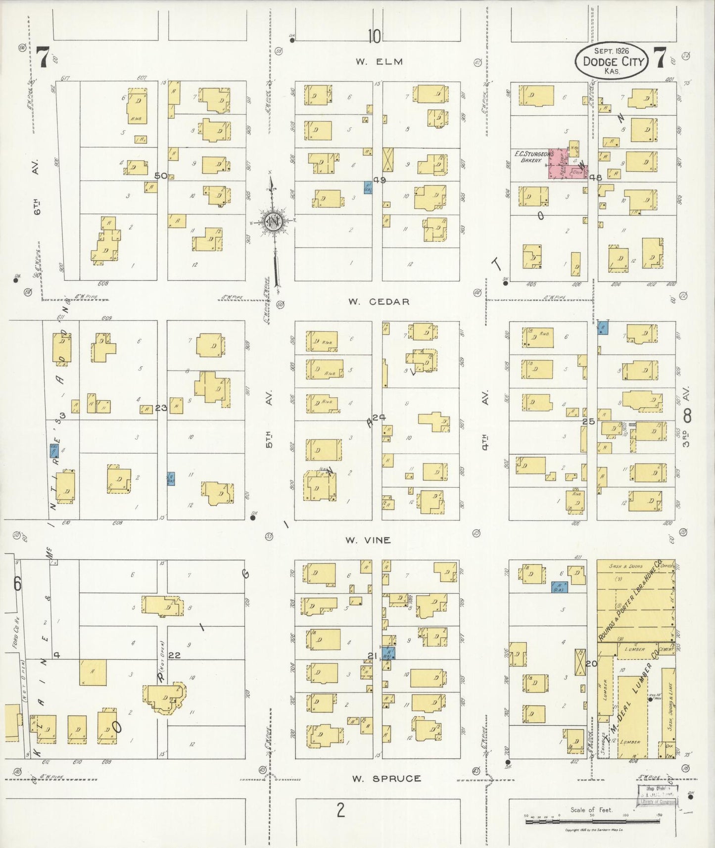 Sanborn Fire Insurance Map from Dodge City, Ford County, Kansas (1926), Sheet #0007 - Historic Sanborn Fire Insurance Map Print, vintage old map wall art, antique decor, genealogy gift, Kansas Kansas map
