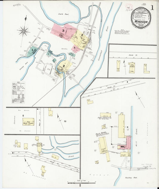 Sanborn Fire Insurance Map from Windsor, Windsor County, Vermont (1894), Sheet #0001 - Historic Sanborn Fire Insurance Map Print, vintage old map wall art, antique decor, genealogy gift, Vermont Vermont map