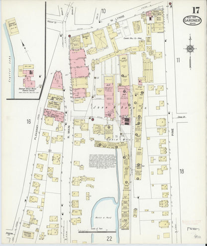 Sanborn Fire Insurance Map from Gardner, Worcester County, Massachusetts (1914), Sheet #0017 - Historic Sanborn Fire Insurance Map Print, vintage old map wall art, antique decor, genealogy gift, Massachusetts Massachusetts map
